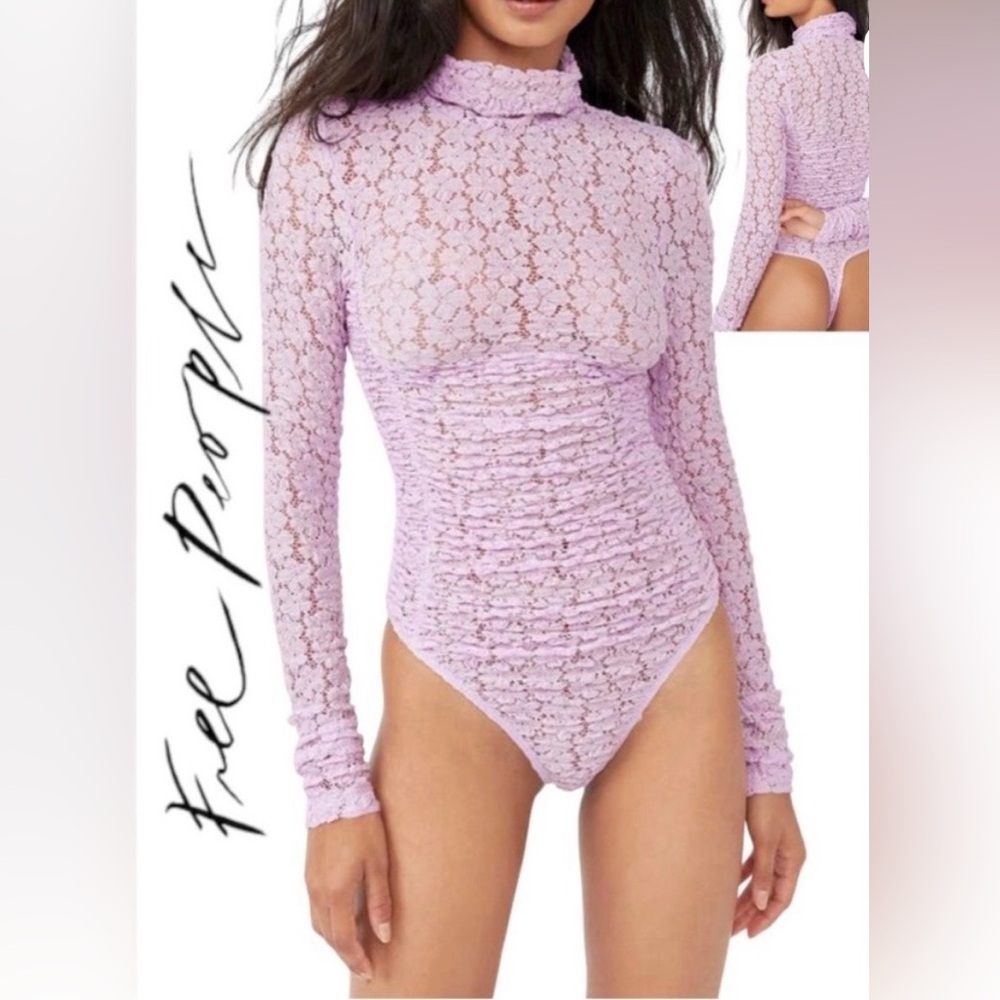 Free People Day & Night Lace Bodysuit Orchid Ice sz XS EUC